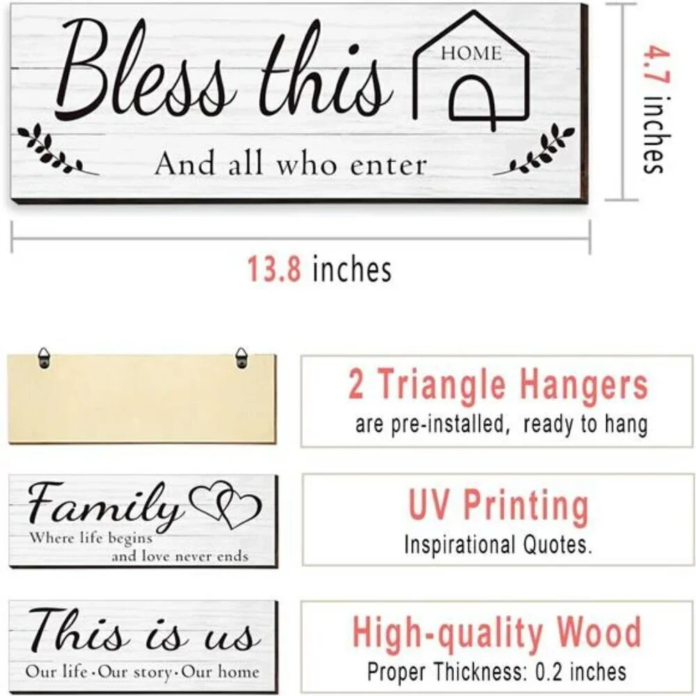 4 Pieces Wooden Home Wall Art Decor Rustic Farmhouse Decor Signs For Living Room